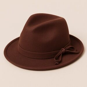 Vintage-Style Brown Wool Fedora Hat with Bow Accent Accessories Great Gatsby